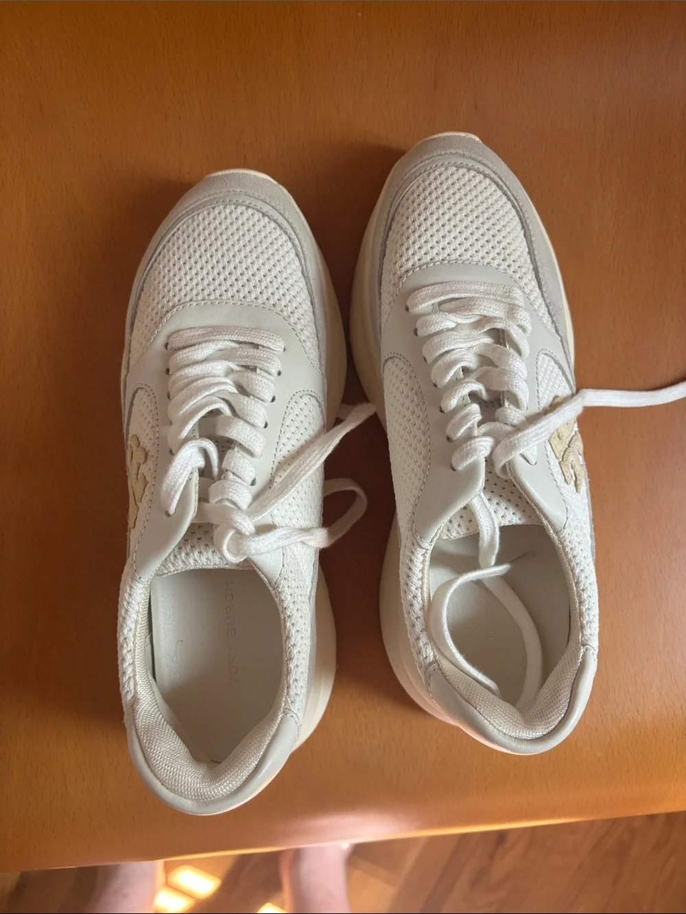Tory Burch Cream and White Platform Sneakers with Gold Logo